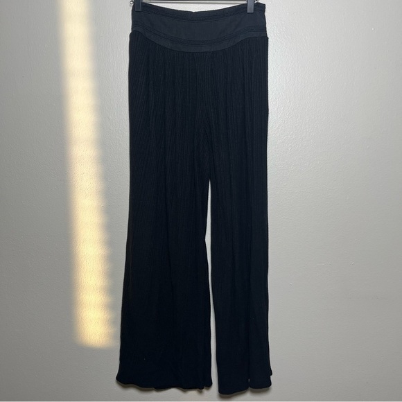 Free People Women Pants Small Black Wide Leg Ribbed Flare Boho Oversized Elastic - Picture 1 of 8